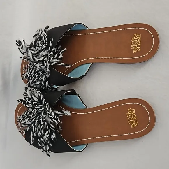 NEW Frances Valentine Trez Nylon Black White Yarn Sandals Size 9