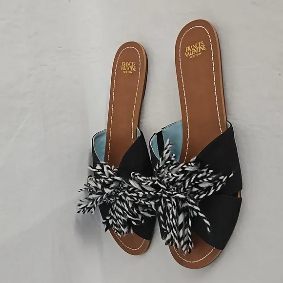 NEW Frances Valentine Trez Nylon Black White Yarn Sandals Size 9