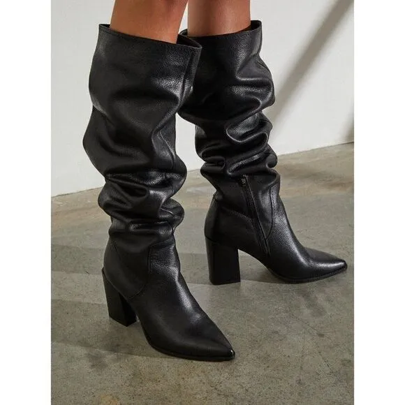 NEW FREE PEOPLE Sz 36 6 RILEY TALL SLOUCH BOOTS IN BLACK LEATHER