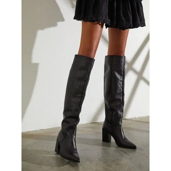 NEW FREE PEOPLE Sz 36 6 RILEY TALL SLOUCH BOOTS IN BLACK LEATHER