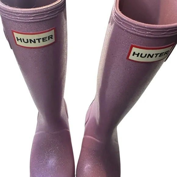 NEW Hunter Rain Boots tall purple glitter pull on size EUR 37 US size 6
