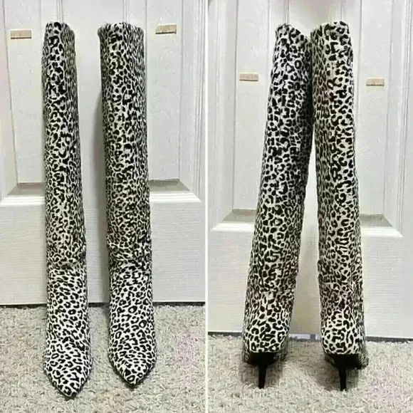NEW in BOX  Marc Fisher Ginnie Cheetah Calf Hair tall Boots Sz 6.5