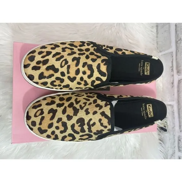 New Keds For Kate Spade Double Decker Leopard Calf Hair Mule Size 10