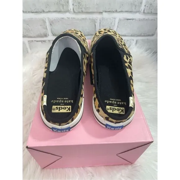New Keds For Kate Spade Double Decker Leopard Calf Hair Mule Size 10