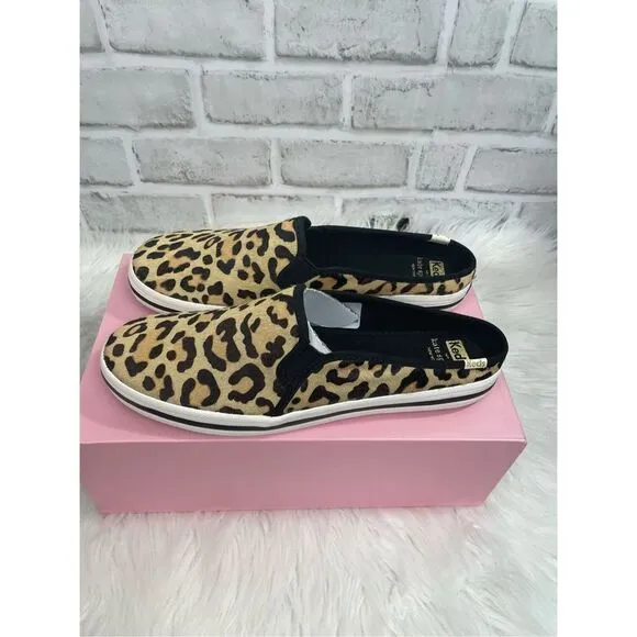 New Keds For Kate Spade Double Decker Leopard Calf Hair Mule Size 10