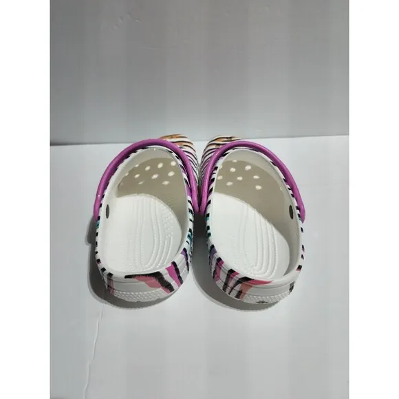 New Kids Crocs Classic Animal Print Clogs Glitter Sandals Multi/white US size J1