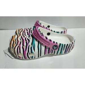 New Kids Crocs Classic Animal Print Clogs Glitter Sandals Multi/white US size J1