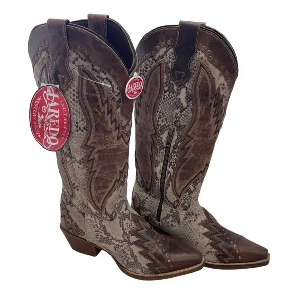 New Laredo Ladies Shawnee Reptile Tan Western Boots 52461 Size 7.5