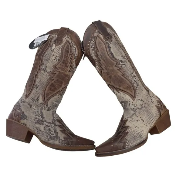 New Laredo Ladies Shawnee Reptile Tan Western Boots 52461 Size 7.5