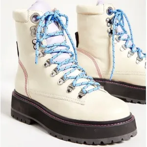 NEW Larroude Jordan Boot In Ivory Leather Contrast Color Laces Trendy Lace Up