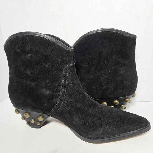 NEW Marc Fisher Rippa Womens Black Suede Gold Studded Ankle Boots Moto Western