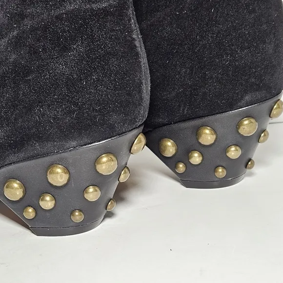 NEW Marc Fisher Rippa Womens Black Suede Gold Studded Ankle Boots Moto Western