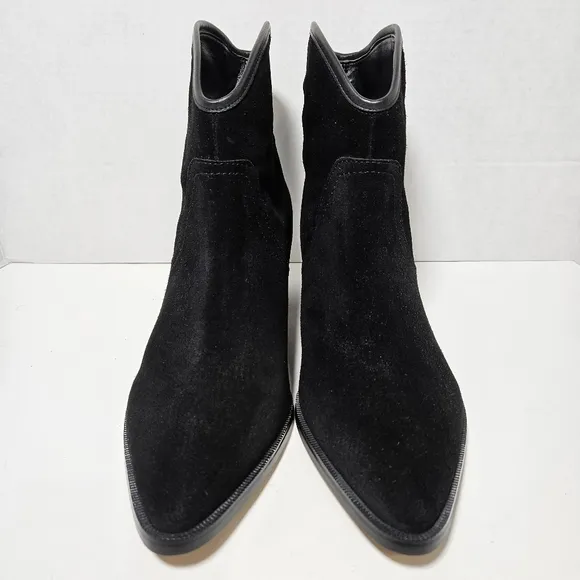 NEW Marc Fisher Rippa Womens Black Suede Gold Studded Ankle Boots Moto Western