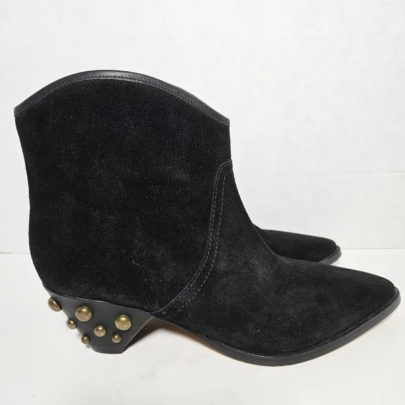 NEW Marc Fisher Rippa Womens Black Suede Gold Studded Ankle Boots Moto Western