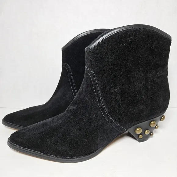 NEW Marc Fisher Rippa Womens Black Suede Gold Studded Ankle Boots Moto Western