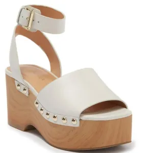 NEW! Marc Fisher White Faux Wood Platform Sandal - Size 11