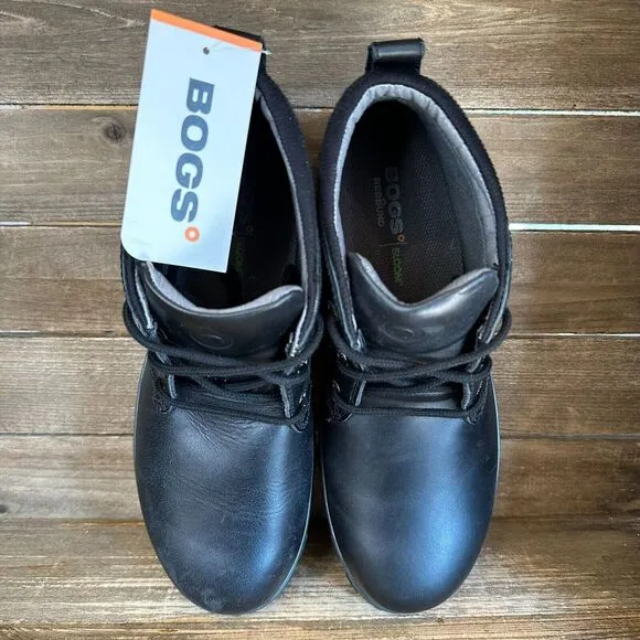 New‎ Mens Bogs Casual Chukka Black Leather Ankle Lace Up Boots Waterproof Size 9