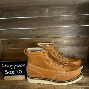 New Mens Chippewa Edge Walker‎ 6&quot; Moc Toe Brown Leather Work Boots Size 10 D