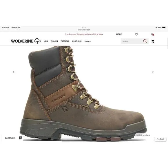 New! Mens Wolverine Cabor EPX Waterproof Comp-Toe EH 8&quot; Work Boot. Size 11.5 EW.