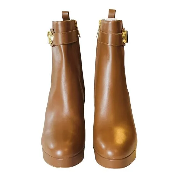NEW Michael Kors Parker LEATHER PLATFORM BOOT Women's 9.5 Luggage Brown Bootie