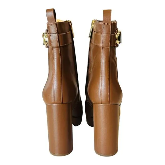 NEW Michael Kors Parker LEATHER PLATFORM BOOT Women's 9.5 Luggage Brown Bootie