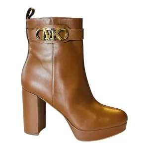 NEW Michael Kors Parker LEATHER PLATFORM BOOT Women's 9.5 Luggage Brown Bootie