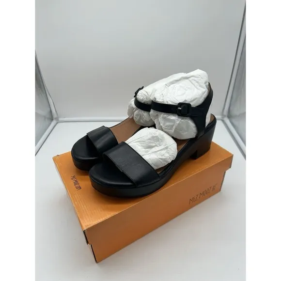 New Miz Mooz Gillie Leather Platform Heeled Sandals Black EU 42 US 10.5-11