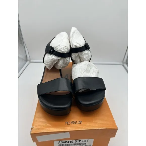 New Miz Mooz Gillie Leather Platform Heeled Sandals Black EU 42 US 10.5-11