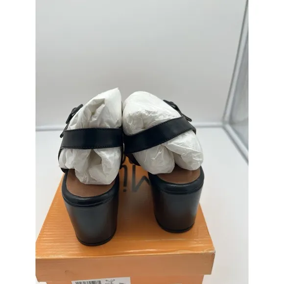 New Miz Mooz Gillie Leather Platform Heeled Sandals Black EU 42 US 10.5-11