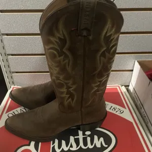 New NIB Justin Mens Western Cowboy Brown Leather Pull On Boot sz 9.5 D  2251