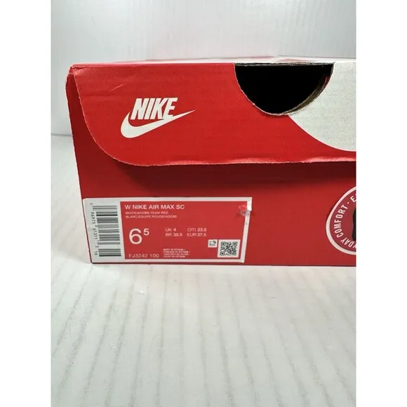 NEW Nike Air Max SC Women's Size 6.5 White Black Red Athletic Shoes FJ3242-100