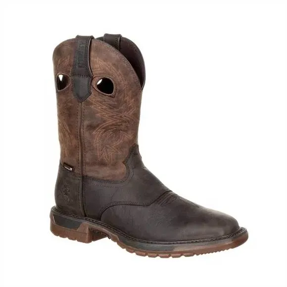 NEW ROCKY men's waterproof ride flex work boot in dark brown