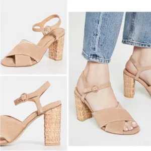 NEW! SOLUDOS OLIVIA Tan Suede Jute Heels Sandals Size 7 8.5 9 Ankle Strap