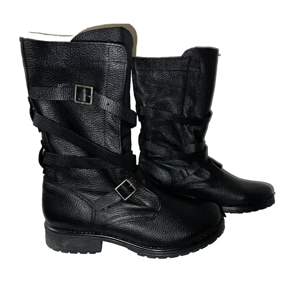 New STEVE MADDEN Women's Size 11M Black Strappy Leather BANDDIT Combat Boots