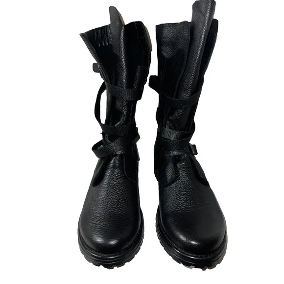 New STEVE MADDEN Women's Size 11M Black Strappy Leather BANDDIT Combat Boots