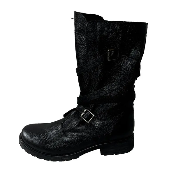 New STEVE MADDEN Women's Size 11M Black Strappy Leather BANDDIT Combat Boots