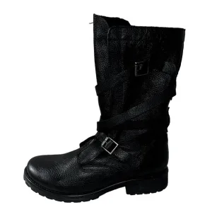 New STEVE MADDEN Women's Size 11M Black Strappy Leather BANDDIT Combat Boots