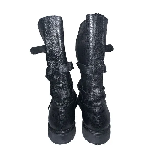 New STEVE MADDEN Women's Size 11M Black Strappy Leather BANDDIT Combat Boots