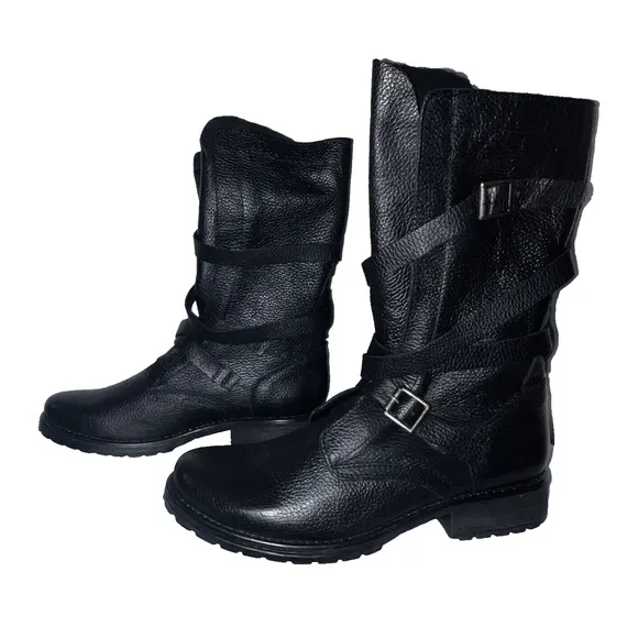 New STEVE MADDEN Women's Size 11M Black Strappy Leather BANDDIT Combat Boots