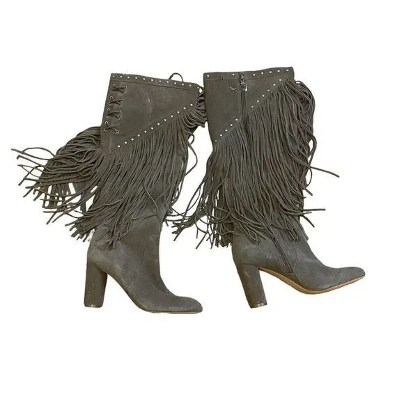New Suede Fringe Studded Western Boots