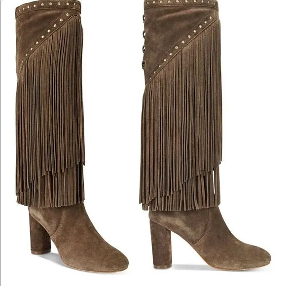 New Suede Fringe Studded Western Boots