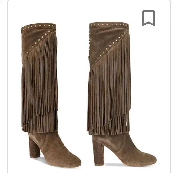 New Suede Fringe Studded Western Boots