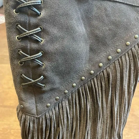 New Suede Fringe Studded Western Boots