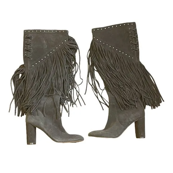 New Suede Fringe Studded Western Boots
