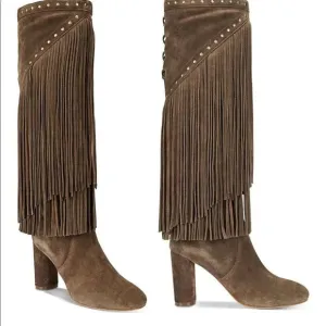 New Suede Fringe Studded Western Boots