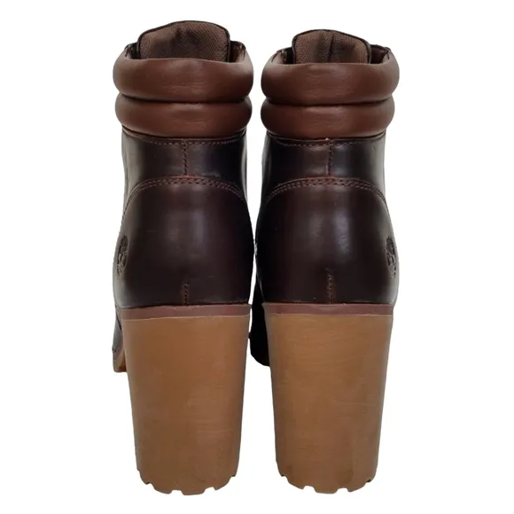 New Timberland allington 5 in leather block heel boots brown lace up casual