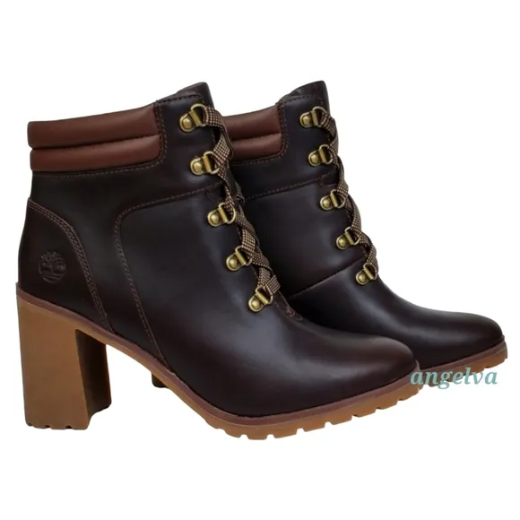 New Timberland allington 5 in leather block heel boots brown lace up casual