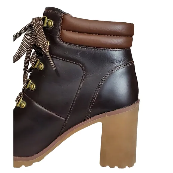 New Timberland allington 5 in leather block heel boots brown lace up casual