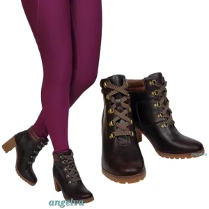New Timberland allington 5 in leather block heel boots brown lace up casual