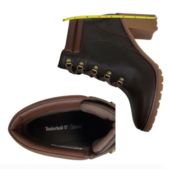 New Timberland allington 5 in leather block heel boots brown lace up casual